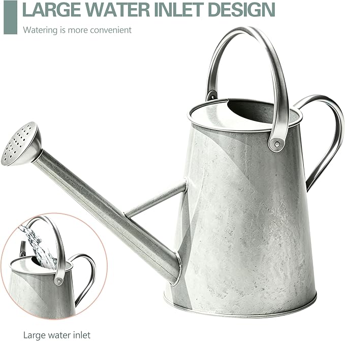 Metal Watering Can with Stainless Steel Handle for Outdoor and Indoor Plants, Watering Can Decor, 1.5 Gallon (Zinc)