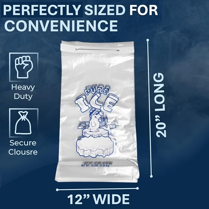 Ice Bags 10 lb, 1000 Count – Wicketed with Twist Ties – Heavy Duty Bulk Ice Bags for Ice Machines & Commercial Use – Fits Ice Bagger Machines – Wicked Metal – By Interplas