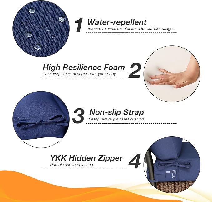 Unimatta Outdoor Separate High Back Chair Cushion Seat Pads, 2-Pack 44 x 21 Inch Water-Repellent & Fade-Resistant Patio Furniture Cushions with Ties for Adirondack, Rocking Chairs, Navy