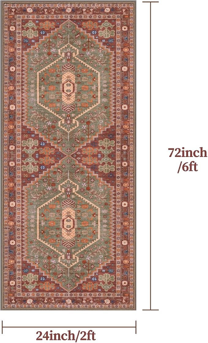 Ciicool Washable Non Slip Runner Rug,2x6ft Vintage Hallway Kitchen Rugs | Soft Oriental Indoor Mat Thin Boho Entry Carpet for Entrance Bedroom Bedside Living Room Laundry Bathroom Decor