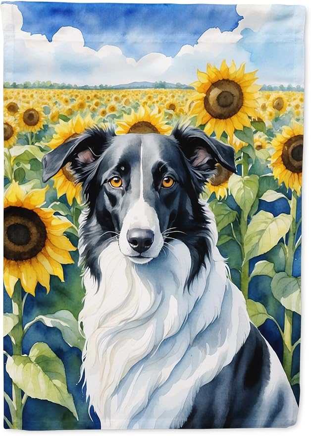 Caroline's Treasures DAC6034CHF Borzoi in Sunflowers House Flag Large Porch Sleeve Pole Decorative Outside Yard Banner Artwork Wall Hanging, Polyester, House Size, Multicolor