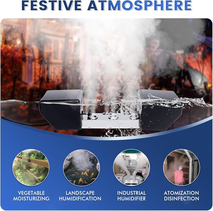Ultrasonic Mist Maker 6 Head, 4500mL/H Pond Fogger with 250W Power Supply, Buoy, Replacement Discs, for Pond, Garden, Rockery, Greenhouse,Mushroom Halloween Decoration (6 Heads)