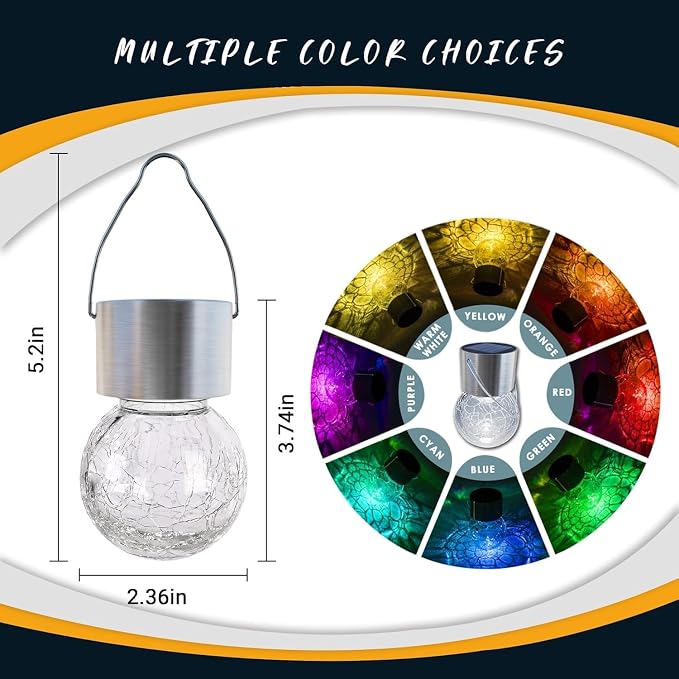 GIGALUMI Solar Lights Outdoor Waterproof, 12 Pack Solar Hanging Lights Garden Decor, Gifts for Women, Solar Outdoor Lantern Waterproof Cracked Glass for Yard, Fence, Tree(Color Changing)