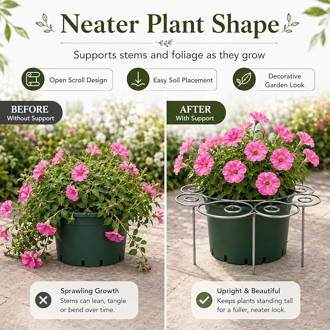 Plant Support Ring for Outdoor Plants, 10.83 x 10.83 in Metal Garden Stake, Decorative Peony Support Cage for Potted Flowers, Hydrangeas, Roses, 1 Pack