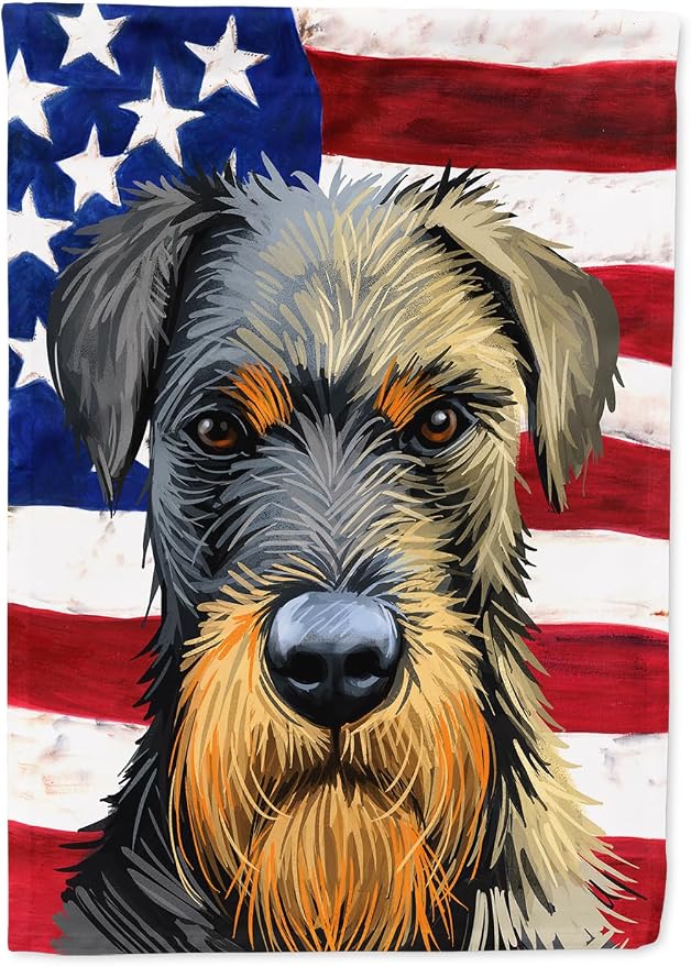 Caroline's Treasures CK6578CHF Jagdterrier American Flag House Flag Large Porch Sleeve Pole Decorative Outside Yard Banner Artwork Wall Hanging, Polyester, House Size, Multicolor