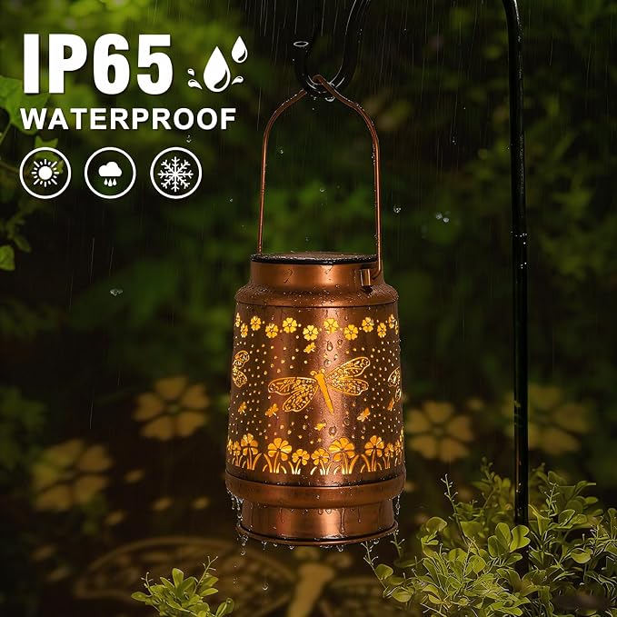 2Pack Solar Lights Dragonfly Solar Lanterns Outdoor Waterproof - Garden Decor Birthday Gifts for Women Mom Grandma Hanging Decoration Outside for Yard, Patio, Backyard, Porch