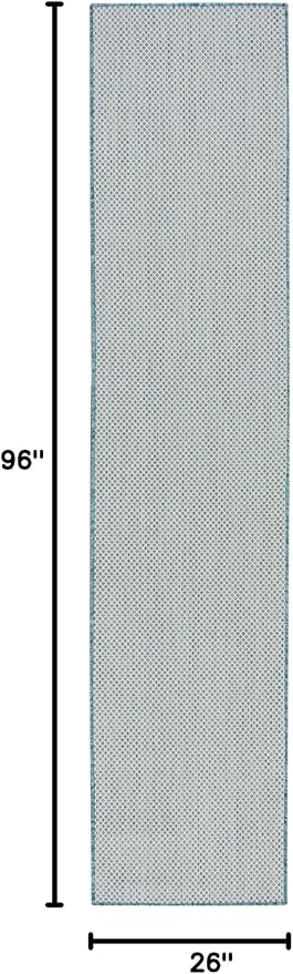 Nourison Home Courtyard Ivory Aqua 2'2" x 8' Area Rug - Easy Clean, Non Shedding, Bed Room, Living Room, Dining Room, Kitchen (8' Runner)