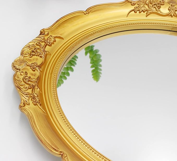 Eaoundm 13.1 x 14.8 inchs Decorative Wall Mirror Oval (Gold) | Vintage Hanging Mirrors for Bedroom Living-Room Dresser Decor