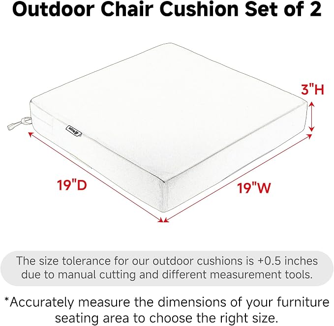 Favoyard Patio Chair Cushions 19 x 19 x 3 Inch Waterproof Outdoor Seat Cushions for Patio Furniture 3-Year Color Fastness Garden Sofa Couch Pads with Handle & Adjustable Straps Set of 2, Blue