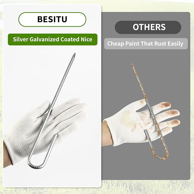Besitu 12 inch Stakes Heavy Duty 100-Pack J Hook Metal Fence Stake for Dogs Digging Tent and Outdoor Decorations Inflatables Rebar Metal Spikes for Ground