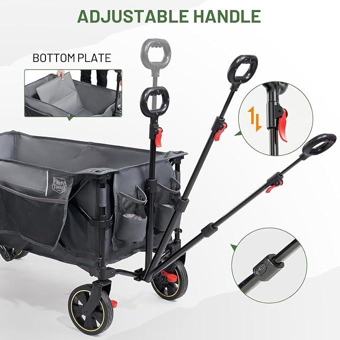 Timber Ridge Collapsible Wagon Cart with Brakes, 400lbs Heavy Duty Large Capacity Compact Portable Folding Wagon, Utility Grocery Cart for Camping, Gardening, Shopping-Grey
