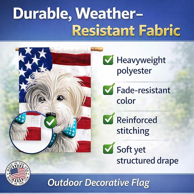 Caroline's Treasures CK6721CHF Sporting Lucas Terrier American Flag House Flag Large Porch Sleeve Pole Decorative Outside Yard Banner Artwork Wall Hanging, Polyester, House Size, Multicolor