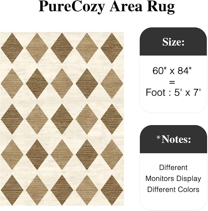 5x7 Checkered Area Rugs for Living Room Brown Machine Washable Large Rug Non-Slip Stain Resistant Low Pile Boho Accent Indoor Throw Carpet for Office Bedroom Dining Room Classroom