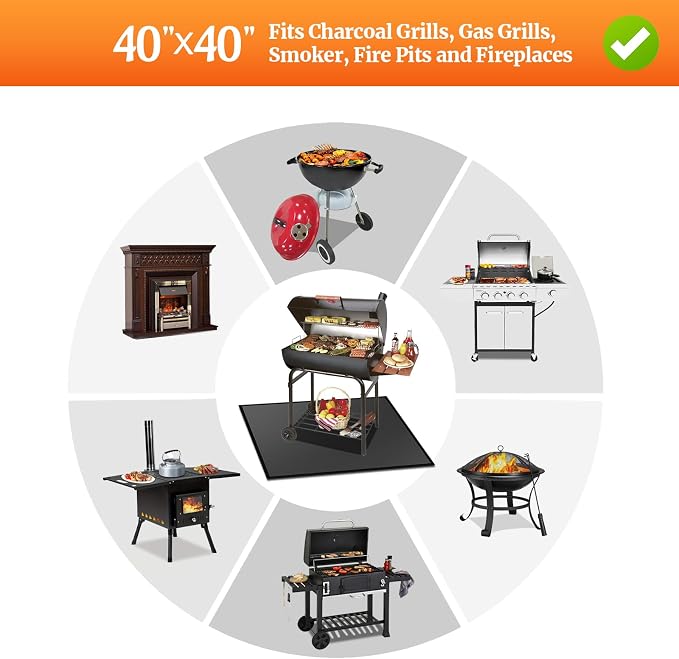 40" Square Fire Pit Fireproof Mat, 4 Layers Under Grill Mat BBQ Pad Fireproof Waterproof Oil-Proof Protect for Deck Patio Grass Outdoor Wood Burning Fire Pit and BBQ Smoker