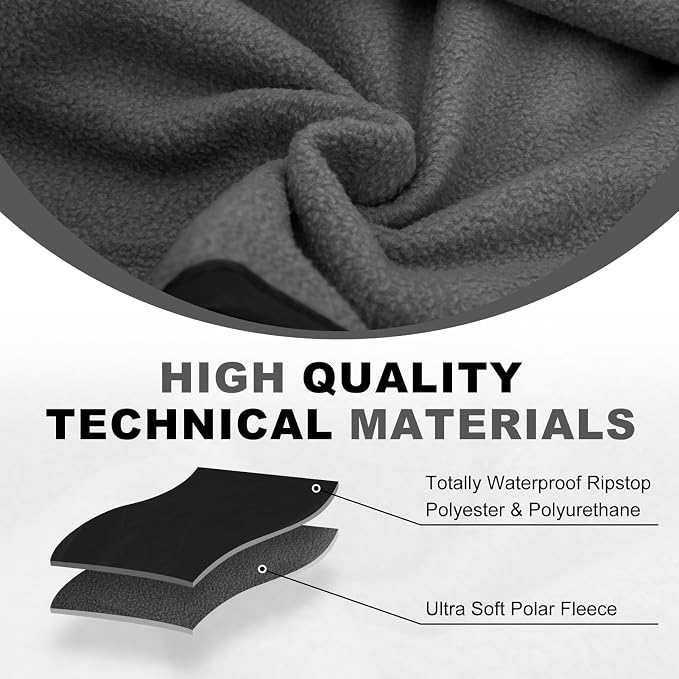 Large Waterproof Outdoor Picnic Blanket 80"x 58" | Windproof Lightweight Stadium Blanket, Packable, Stay Dry and Comfortable for Camping, Sports, Travel - Black