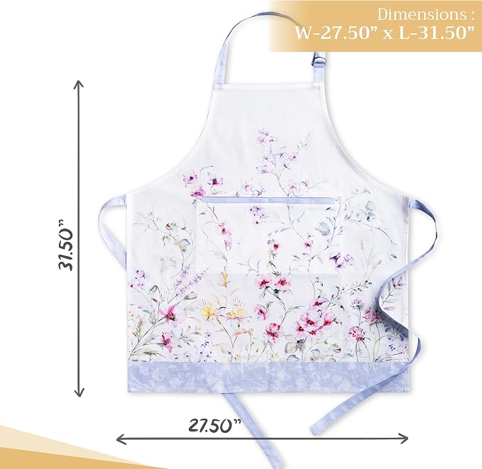 Maison d' Hermine Aprons for women with Pocket 100% Cotton (27.50"x31.50") | Adjustable Neck Strap & long ties Apron Men Chef Wedding Cooking Gardening Server Maid