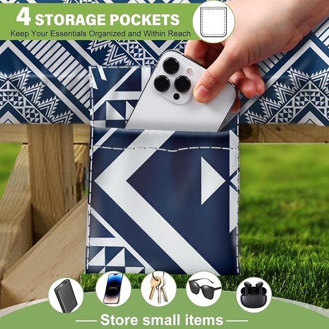Fitted Picnic Table Cover with Bench Covers Waterproof Elastic Edges Rectangle Patio Tablecloth Outdoor Camping Essentials Stuff Rv Accessories Summer Trip Travel Camper Gifts for Woman Men, 96in 8 ft