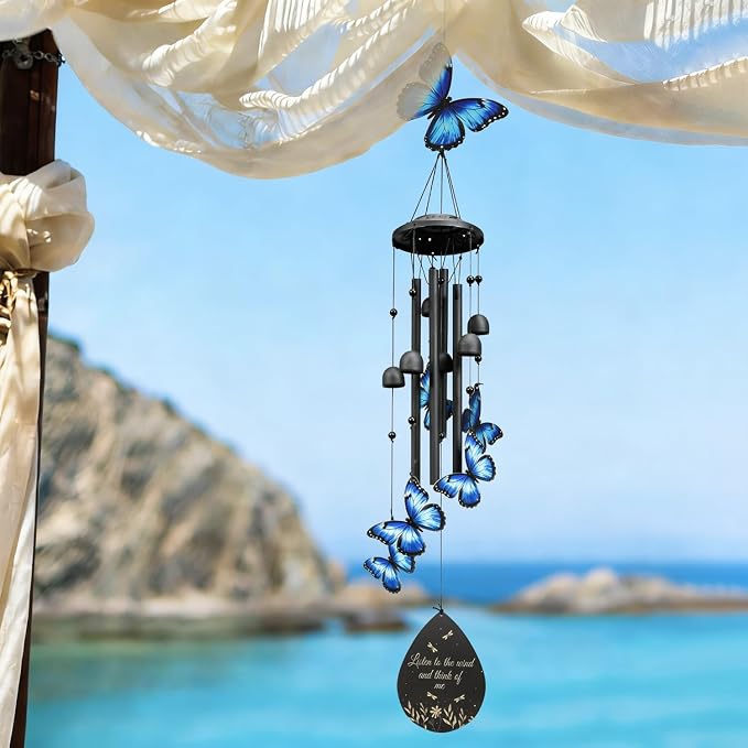Butterfly Wind Chimes Outdoor Metal Windchimes Garden Patio Decor | Butterfly Gifts for Women Ideal Memorial/Housewarming/Birthday/Festival Gifts Front Yard Decor