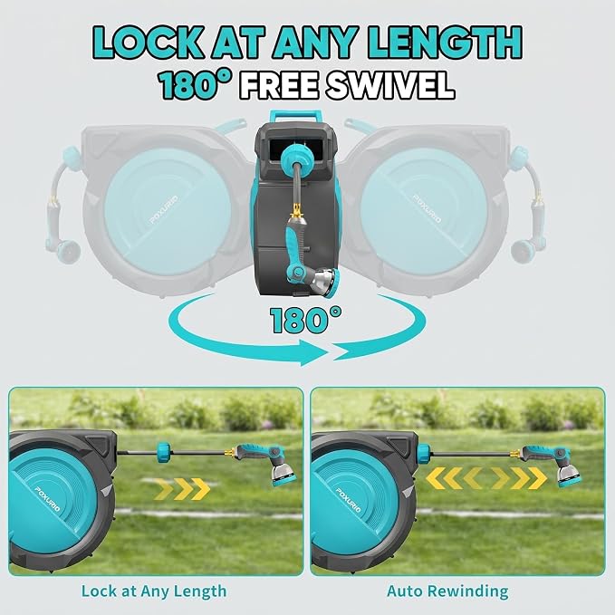 5/8" 75FT Retractable Garden Hose Reel - Heavy Duty Automatic Wall Mounted Hose Reel with 2026 Upgraded UV Resistant, 3/4" Brass Fitting, 10 Pattern Nozzle, 180° Swivel&Any Length Lock Slow Retraction