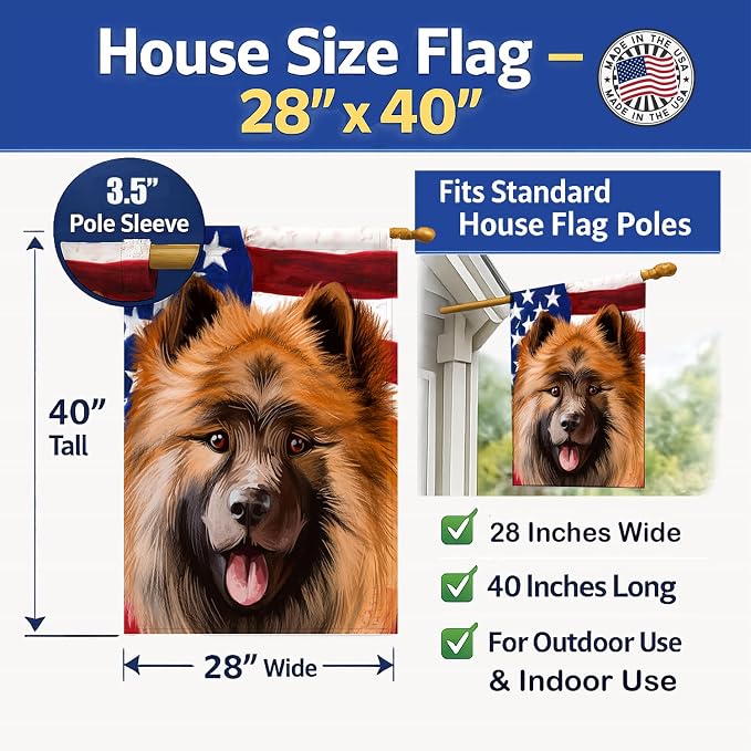 Caroline's Treasures CK6519CHF Eurasier Dog American Flag House Flag Large Porch Sleeve Pole Decorative Outside Yard Banner Artwork Wall Hanging, Polyester, House Size, Multicolor