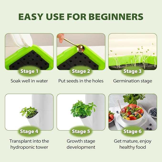 SPECILITE Hydroponics Growing System Kit, Hydroponic Tower, 5 Tiers 20 Pods | with Wheels, Pump & Timer, 30L Large-Capacity Water Tank, Automatic Watering System, Beginner-Friendly, for Vegetables, Fruit