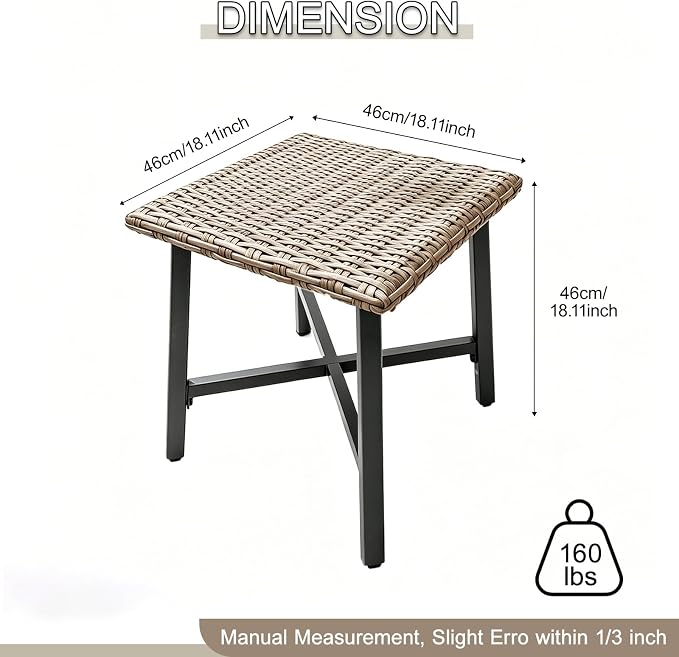 Loungewave Outdoor Side Tables for Patio, Small Wicker Patio Rattan Side Table, Outside End Table for Backyard, Porch, Pool, Weather Resistant & Easy Maintenance (Brown)