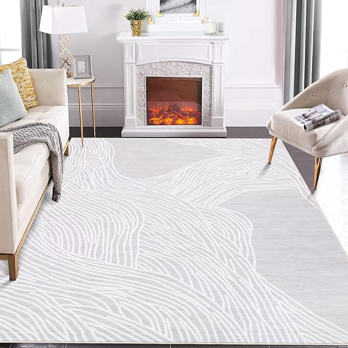 GAOMON 5x7 Area Rug - Washable, Non-Slip, Soft Faux Wool, Modern Striped Black/White Print, Non-Shedding Throw Carpet for Bedroom, Living Room, Dining Room, Office