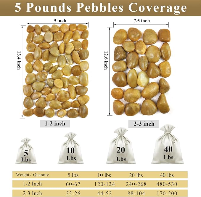 FANTIAN 10 lbs Yellow River Rocks, 1-2 Inch Polished Pebbles for Indoor Plants, Decorative Rocks Stones for Landscaping, Vases, Aquariums, Fountains, Pathways, Backyard and Garden