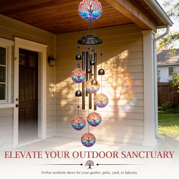 Tree of Life Wind Chimes for Outside,Soft Tone Metal Windchimes with Bells, Colorful Family Tree Decor for Garden Yard Patio,Memorial Sympathy Gifts for Women Mom in Gift Box