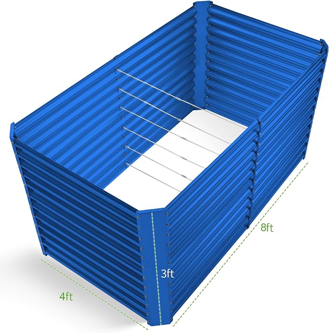 Land Guard 8x4x3ft Rectangular Galvanized Raised Garden Beds, Large-Capacity Metal Planter Box Outdoor, Durable Deep Raised Garden Bed 3ft Tall, Raised Beds for Gardening Vegetables, Royal Blue