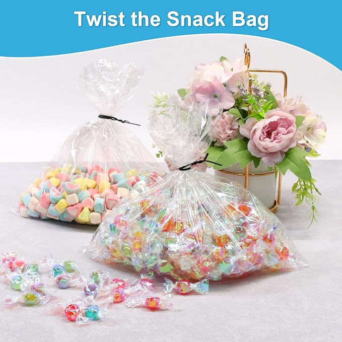 SumDirect Plastic Twist Bag Gift Bag CableTies for Party Cello Candy Bags Cake Pops (5" - 300 PCS)