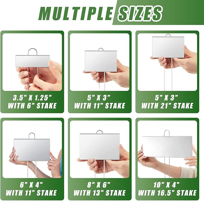Landhoow 12 Pcs Large Garden Plant Markers Metal Plant Labels Sign 10'' x 4'' with 16.5'' Stake Weatherproof Waterproof Garden Sign for Outdoor Seedlings Herbs Vegetable Greenhouse, Silver