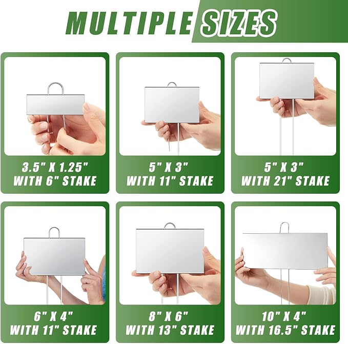 Landhoow 50 Pcs Large Garden Plant Markers Metal Plant Labels Sign 3.5'' x 1.25'' with 6'' Stake Weatherproof Waterproof Garden Sign for Outdoor Seedlings Herbs Vegetable Greenhouse, Silver