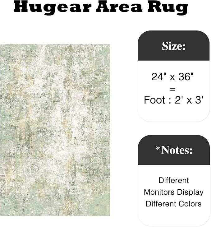 2x3 Green Modern Abstract Washable Area Rug for Entryway | Low Pile, Non Slip, Modern Abstract Style, Soft Indoor Rug for Entryway, Kitchen, Bathroom, Door Mat, Home Decor