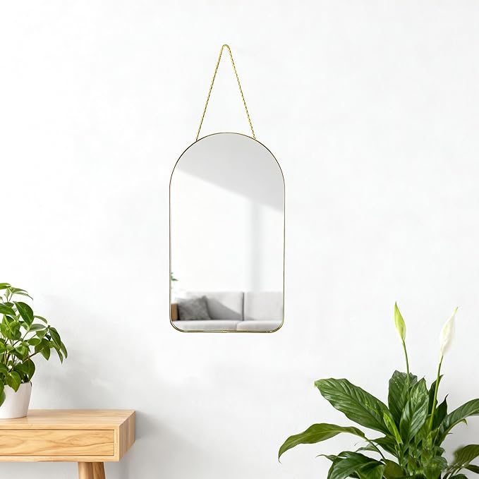 Funerom Small Decorative Arched Wall Mirror with Gold Frame, 15.8 x 9 inch | Small Modern Hanging Mirror for Bedroom Bathroom
