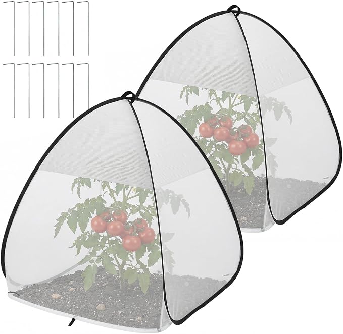 2 Pcs Pop Up Garden Netting Bug and Shade Covers, 30" x 28" x 28" Plant Sun Shade Top Bird Netting Tents, Insect Barrier Sun Protection Plant Cover Tent for Outdoor Plants Vegetables Fruits (White)