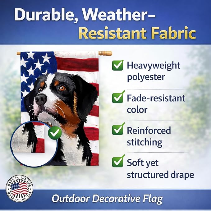 Caroline's Treasures CK6405CHF Appenzeller Sennenhund American Flag House Flag Large Porch Sleeve Pole Decorative Outside Yard Banner Artwork Wall Hanging, Polyester, House Size, Multicolor