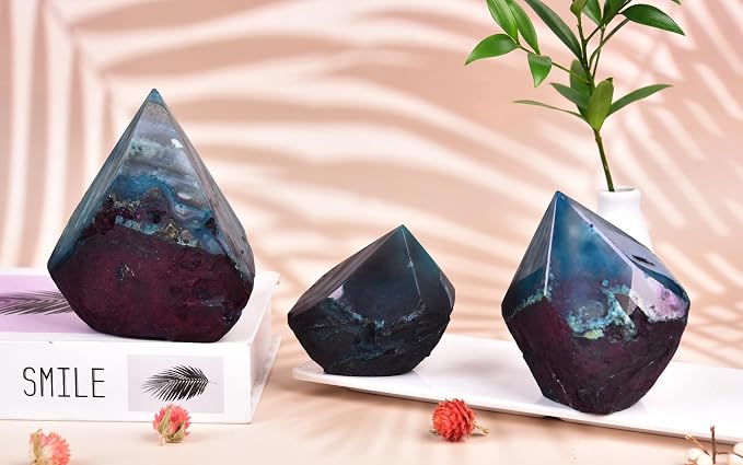 Agate Quartz Wand Medium Irregular Pillar 1.1-1.7 Lbs Dyed Teal for Wabi-Sabi Theme Home Balcony Garden Grounding Accent Ornament