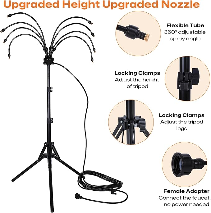 Upgraded Standing Misters for Outside Patio, Adjustable 5.3 FT Stand Misting System with 8 Heavy Duty Brass Nozzles, UV-Proof Water Mister for Outdoor Cooling, Poolside & Backyard