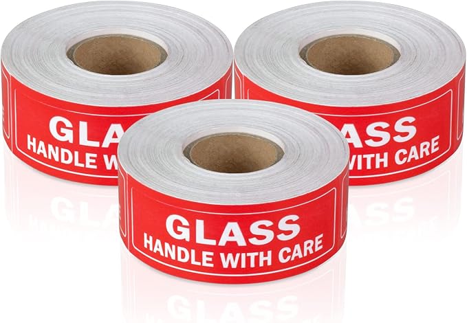 Glass, Handle with Care Labels (3 x 1 inch, Red - 900 Labels) Fragile Warning Stickers for Glass & Shipping Fragile Items - Strong Adhesive