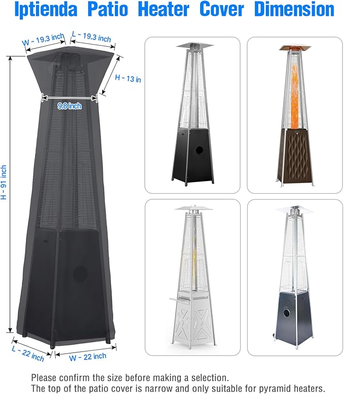 Patio Heater Cover for EAST OAK Pyramid Patio Heaters TS48BN3, 91in Patio Heater Covers Waterproof with Zipper for Outdoor Heaters-91"H x 22"W x 22"L