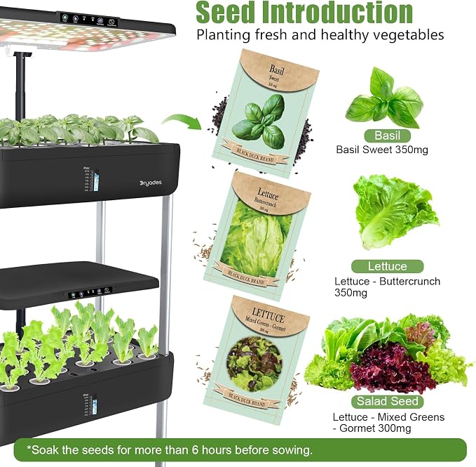 Hydroponics Growing System Kit, 66-Pod Indoor Garden with Seeds | Plant Herb Garden Germination Kit with LED Grow Light,30L Large tanks Hydroponics Planter Grower for Vegetable Fruit