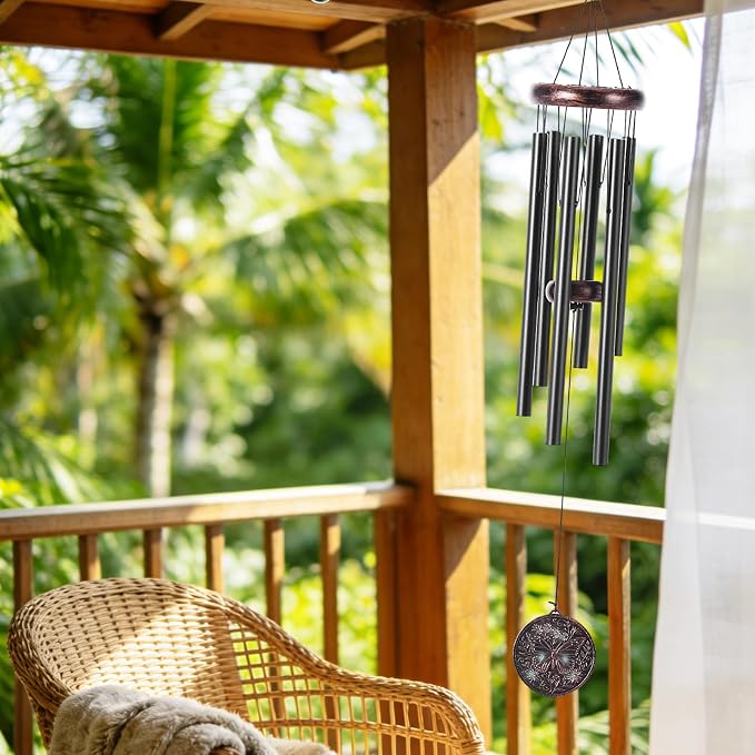 Butterfly Wind Chime for Outside – Vintage Copper 3D Embossed Butterfly Wind Catcher Deep Tone, Resin Medallion Garden Outdoor Hanging Décor Ornament, Gifts with Card Box for Women Men