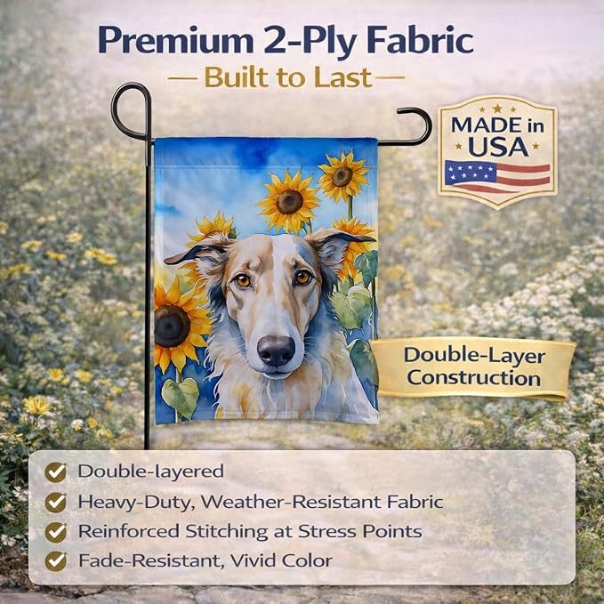 Caroline's Treasures DAC6035GF Borzoi in Sunflowers Garden Flag Mailbox Flag Decorative Yard Flag Banner Outside Patio Artwork Yard Flower Beds, Garden Size, Multicolor