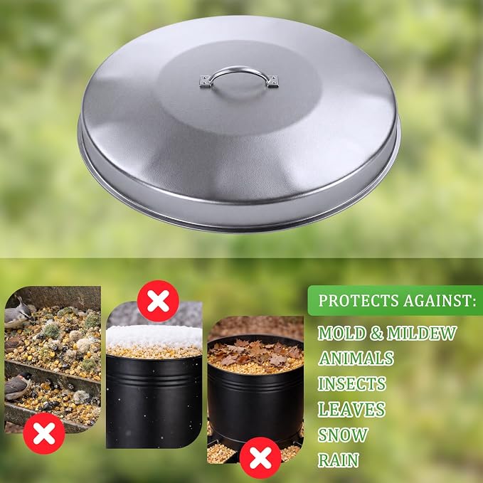1 Pack White 55 Gallon Drum Lid with Handle Feeder Part Steel 3 Deep Heavyweight 9 lb Heavy Duty Waterproof Dustproof for Deer Turkey Feeder Fit Most 55 Gallon Rain Barrel