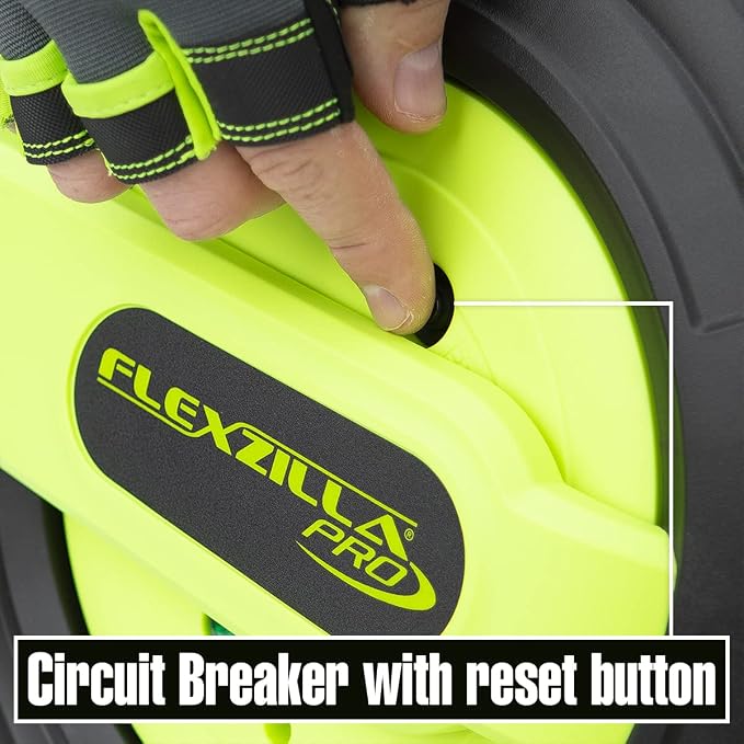 Flexzilla Retractable Extension Cord Reel, 12/3 AWG SJTOW Cord, 60', Grounded Triple Tap Outlet, ZillaGreen, FZ8120603