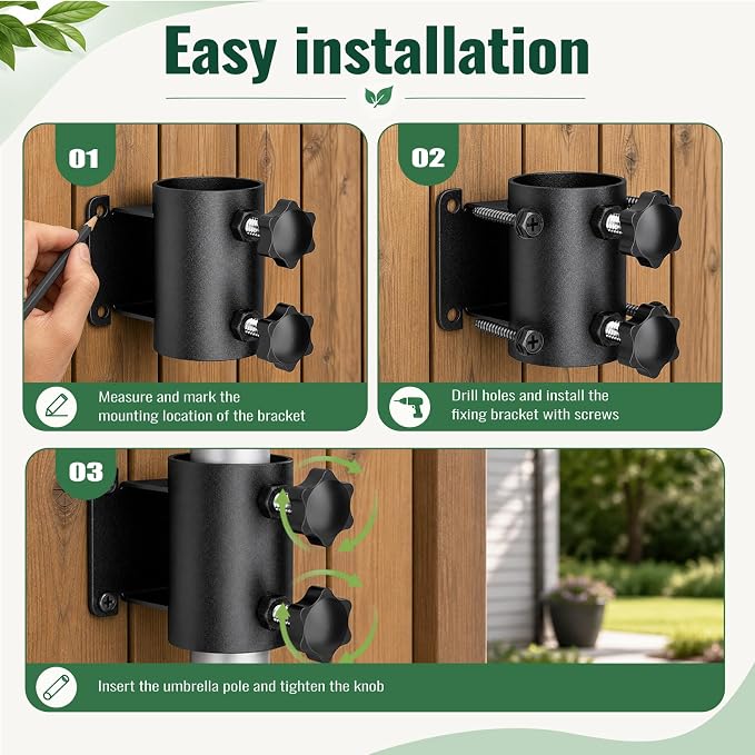 Patio Umbrella Holder for Deck Railing,Heavy Duty Deck Umbrella Mount,Outdoor Metal Patio Umbrella Clamp,Deck Umbrella Base and Stand for Outdoor Courtyard, Balcony, Boats