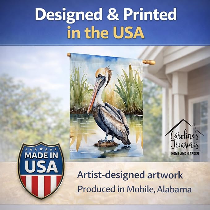 Caroline's Treasures Louisiana Brown Pelican House Flag Large Porch Sleeve Pole Decorative Outside Yard Banner Artwork Wall Hanging, Polyester, House Size, Multicolor