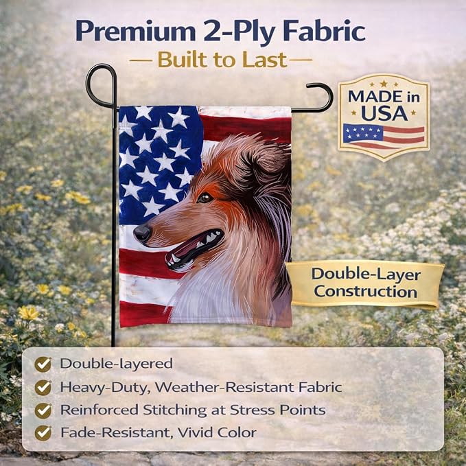 Caroline's Treasures CK6694GF Scotch Collie Dog American Flag Garden Flag Mailbox Flag Decorative Yard Flag Banner Outside Patio Artwork Yard Flower Beds, Garden Size, Multicolor
