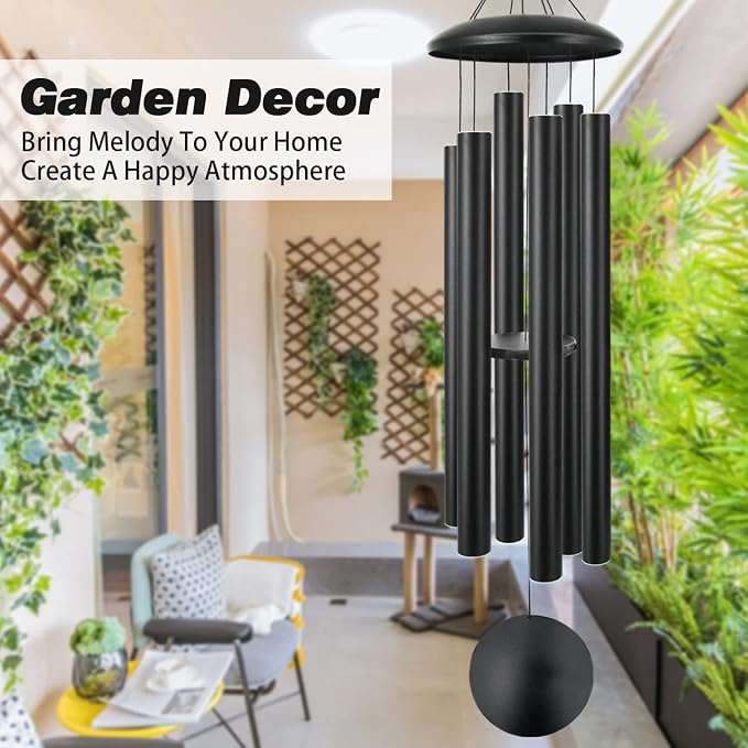 ASTARIN 60" Extra Large Wind Chimes Outside Metal WindChimes with Deep Tone, Outdoor Bass Windchimes for Patio Balcony Garden Yard Decoration,Black